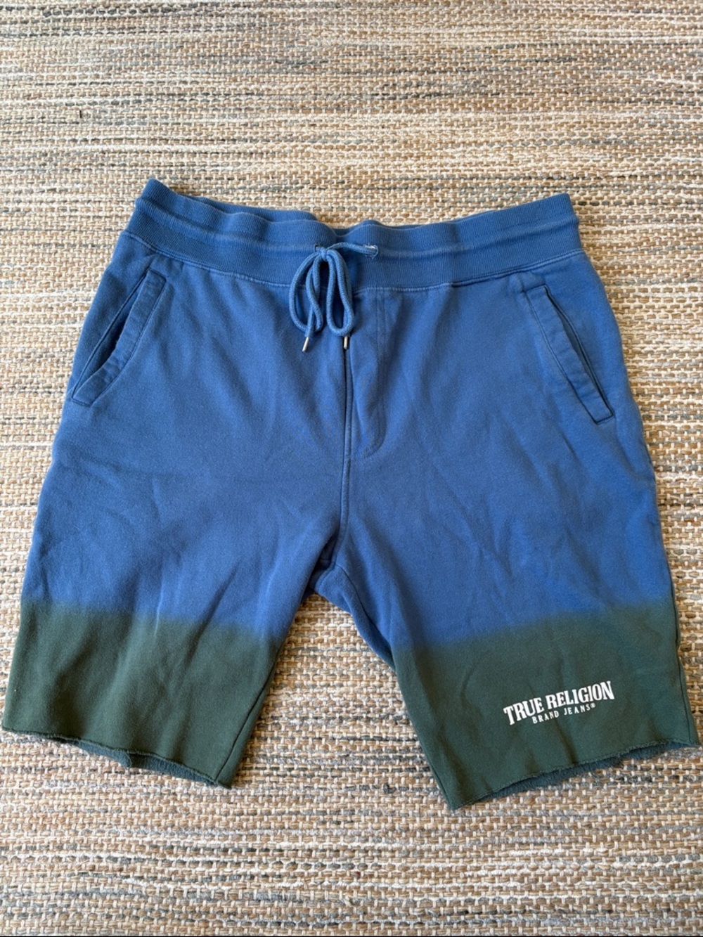 True Religion Blue with Green Dip-Dye Athletic Men’s XL Shorts